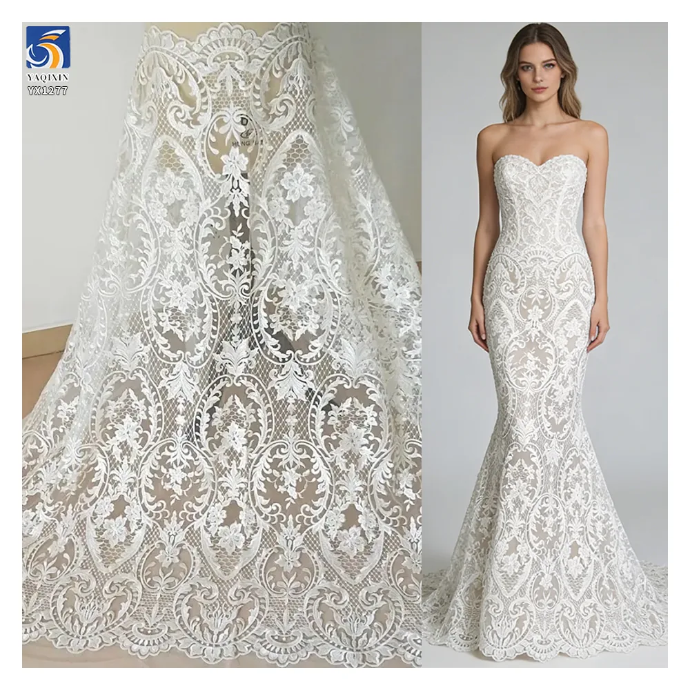 YX1277 Noble and Luxurious Water-Soluble Embroidered Wedding Dress Fabric Bridal Tulle Competitive Prices Wedding Lace Fabric