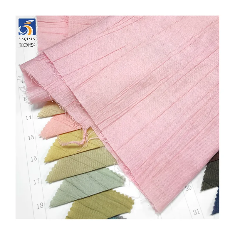 YX842 Silky Soft 100gsm Lightweight Pink Crinkled Chiffon Fabric 80 Cotton 20 Nylon Rayon Crepe Shirt Skirt Fabric