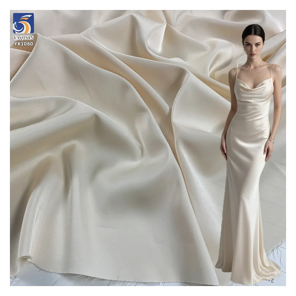 YX1060 150cm 105gsm Cheap Plain Apricot Woven High Elastic Satin Fabric Full Dress Stretch Satin Fabrics for Sales 1 Yard