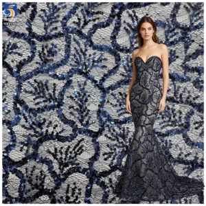 YX1598 Embroidered Sequin Lace Fabric Elegant Floral Mesh for Couture Dress Formalwear and Fashion Design