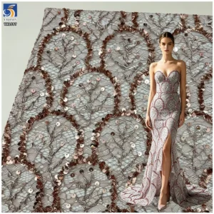 YX1597 Floral Sequin Lace Fabric Decorative Embroidered Mesh for Wedding Evening Dress