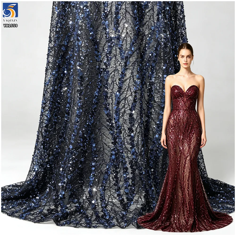 YX1559 Wholesale Sequin Embroidered Lace Fabric Sparkle Mesh Textile for Dresses Gowns and Garment Making
