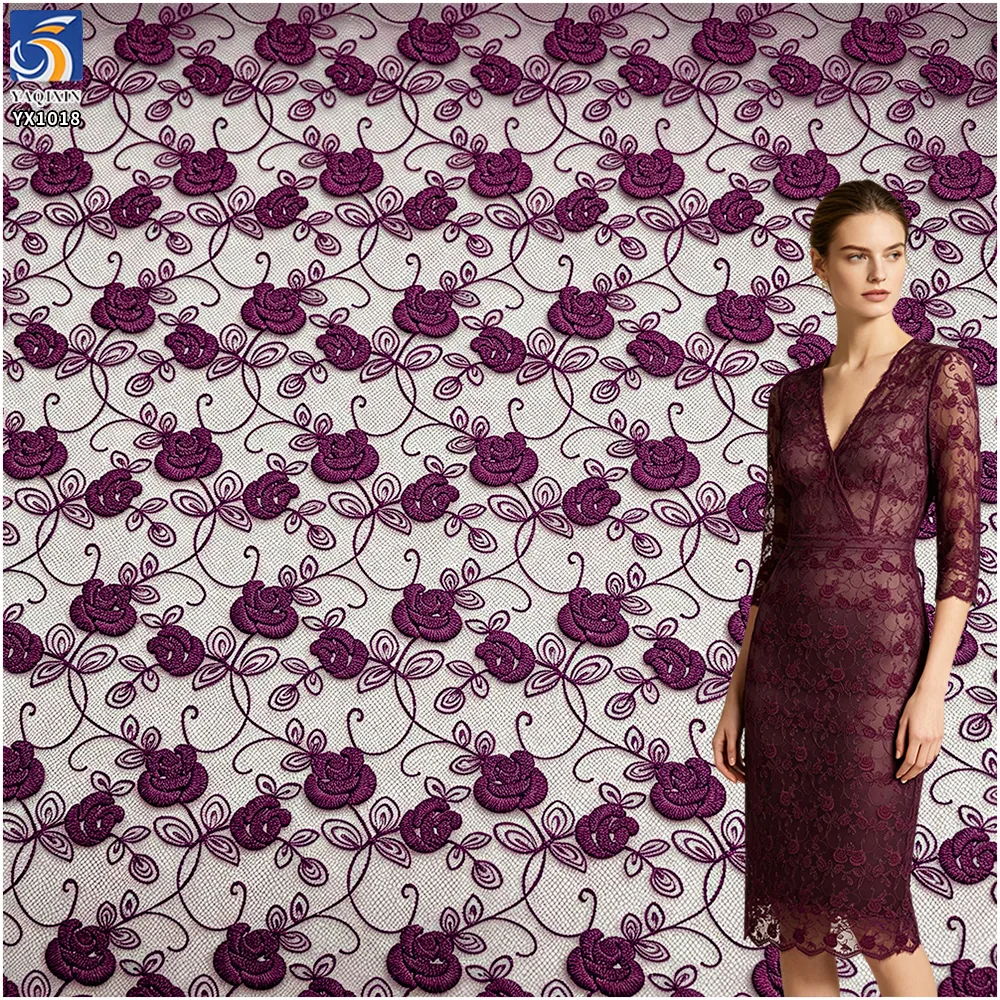 YX1018 2026 Latest Design Polyester Roses Flowers China Embroidery Fabric Poly Mesh Fabrics for Home Textiles and Clothing