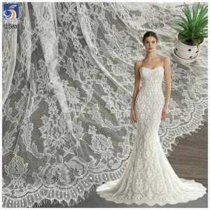 YX1595 280GSM Thick Eyelash Lace Fabric Dense Floral Mesh for Wedding Dresses Bridal Gowns and Formal Wear