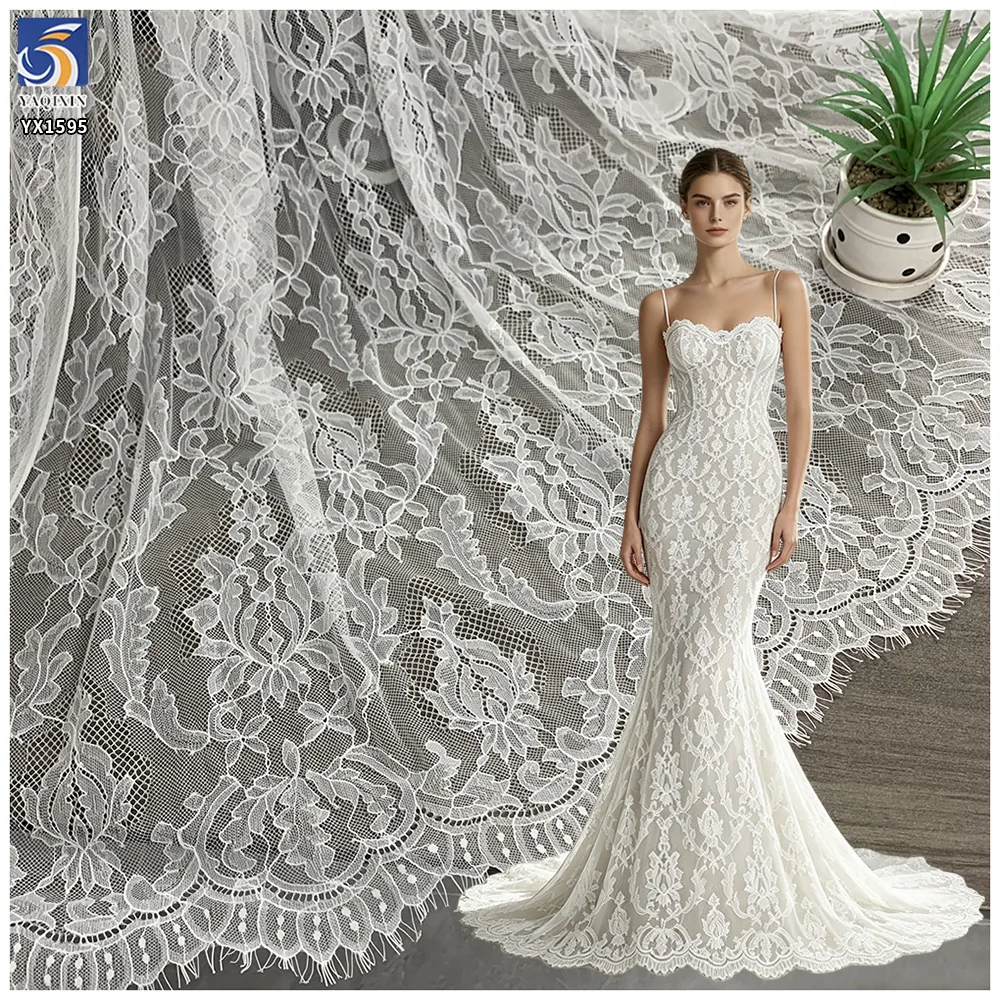 YX1595 280GSM Thick Eyelash Lace Fabric Dense Floral Mesh for Wedding Dresses Bridal Gowns and Formal Wear