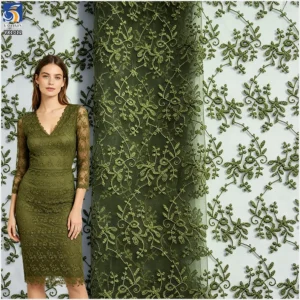 YX1012 Customized Embroidered Tulle Fabrics With Customer-Provided Samples Azure Polyester Tulle Embroidered Fabrics