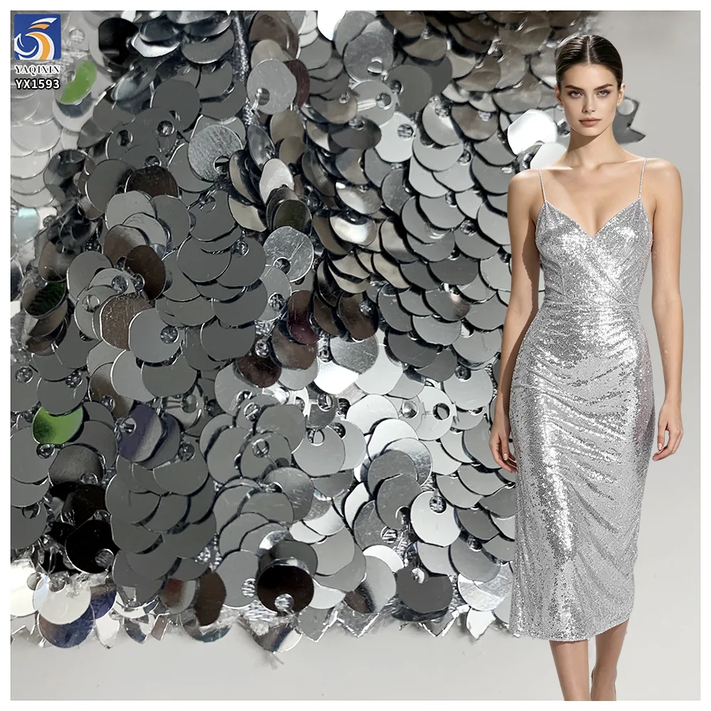 YX1593 130cm 600gsm Heavy Sequin Fabric 5MM Dense Shiny Sequins Knitted Textile for Gowns Dresses and Stage Fashion