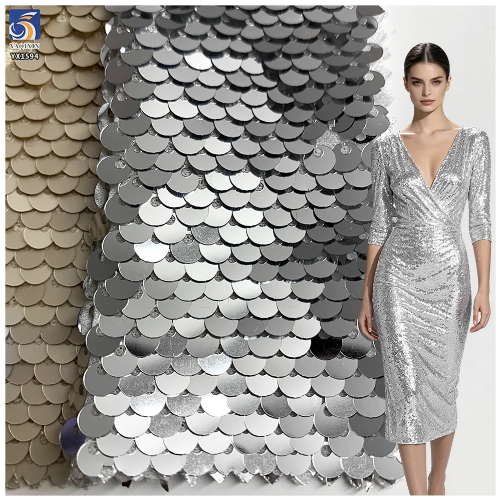 YX1594 Fish Scale Sequin Fabric 5MM Dense Shiny Sequins for Dresses Gowns Stage Wear and Fashion Apparel