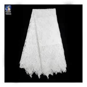 YX933 Latest Design 150gsm Water Soluble Feather Lace Fabric High Quality Full-Length Milk Silk Eyelash Lace Dress Fabric