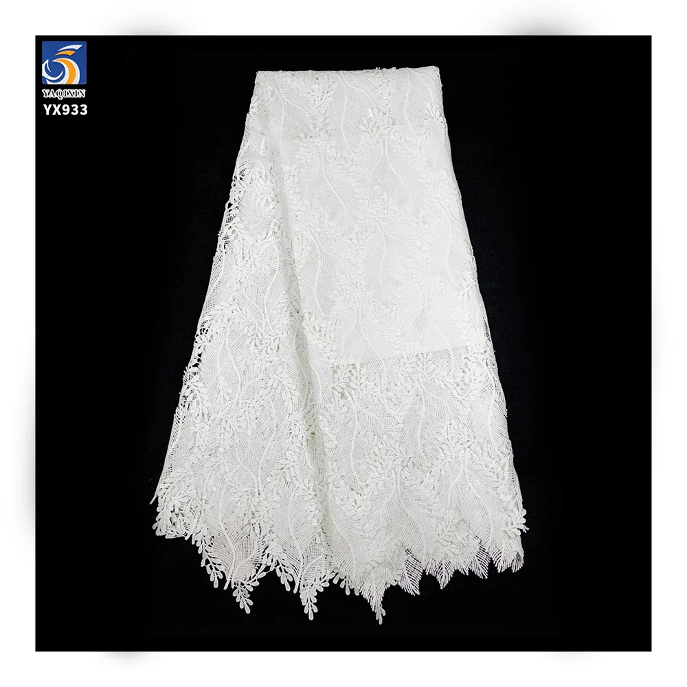 YX933 Latest Design 150gsm Water Soluble Feather Lace Fabric High Quality Full-Length Milk Silk Eyelash Lace Dress Fabric