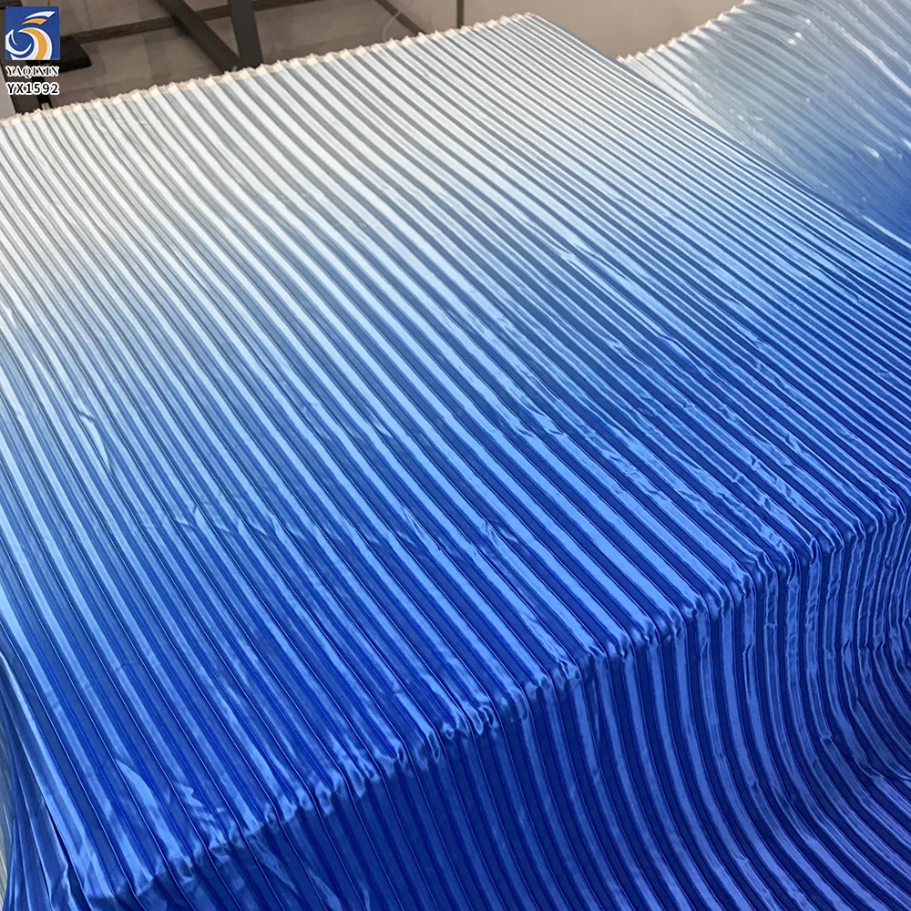 YX1592 Gradient Pleated Satin Fabric Ombre Shiny Polyester Textile for Women Dresses Gowns and Fashion Apparel