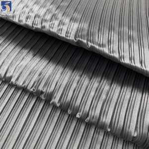 YX1591 Glossy Organza Pleated Fabric Silver Lightweight Soft Material for Evening Gowns and Womenswear
