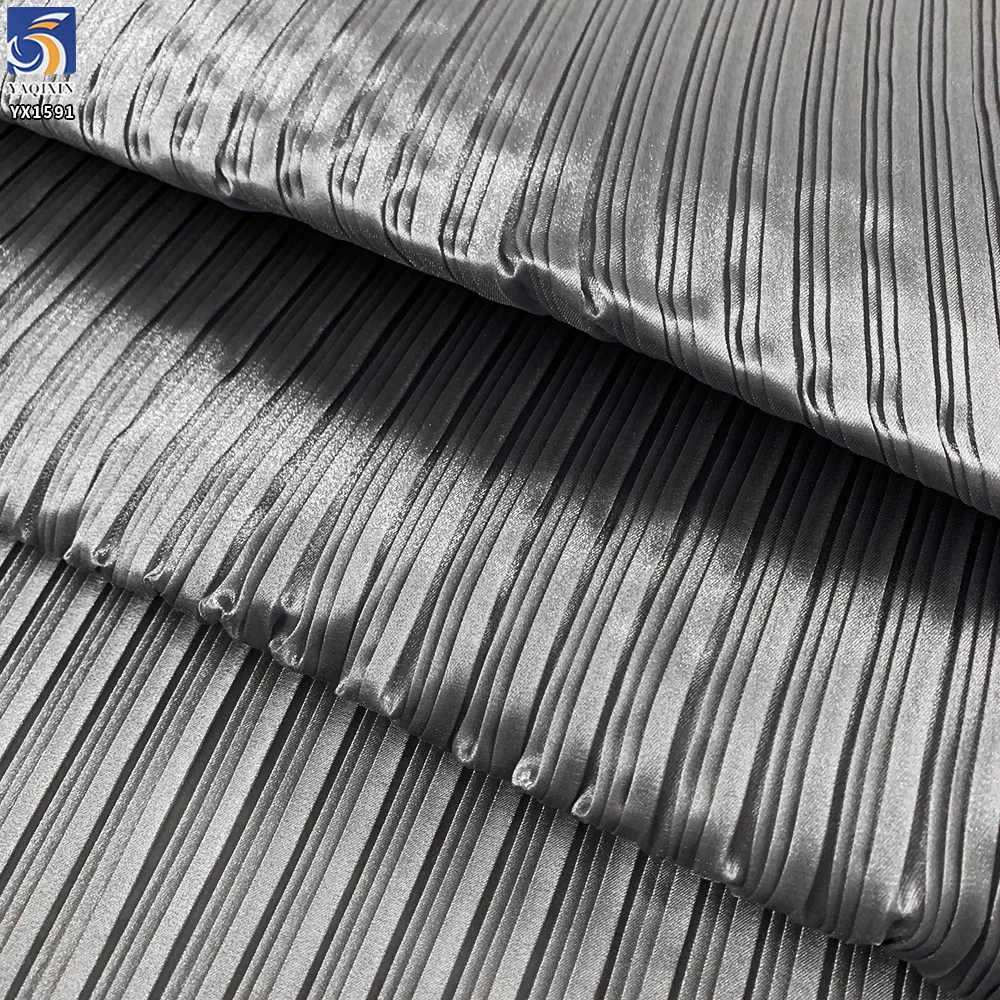 YX1591 Glossy Organza Pleated Fabric Silver Lightweight Soft Material for Evening Gowns and Womenswear