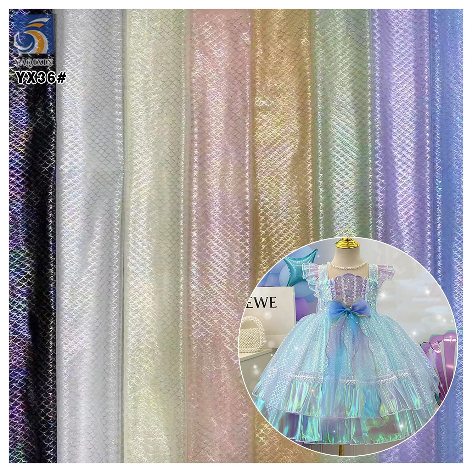 DX17 New Arrival Girls Skirt Tulle Fabric Hot Stamping Colorful Fish Scale Print Mesh Tulle Fabric for Girl Apparel-Danc