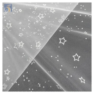 SG08 Wholesale Customized Glitter Silver Stars Tulle Soft Mesh Children's Dress Fabrics