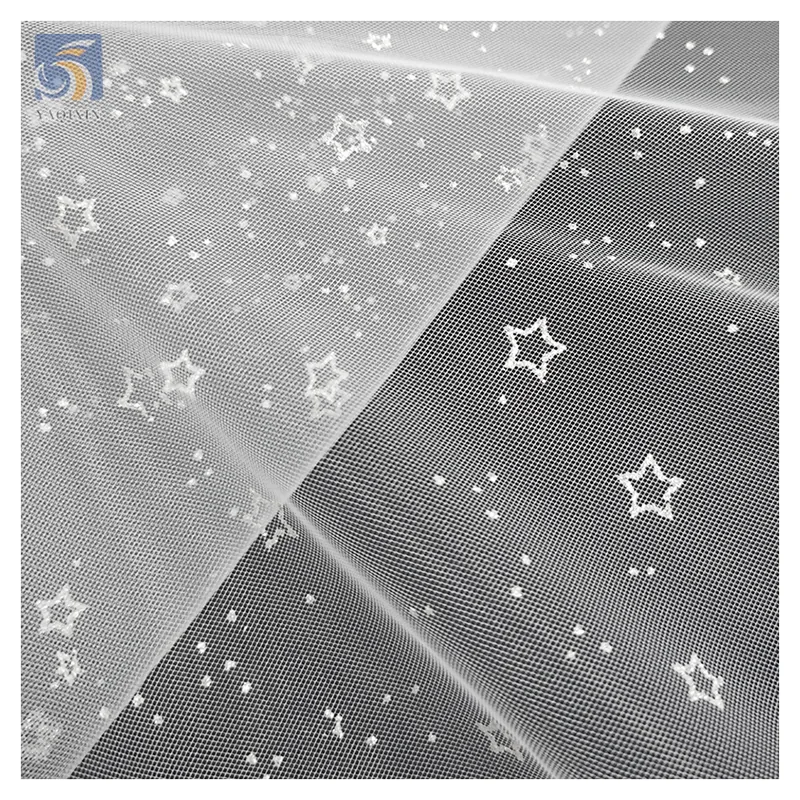 SG08 Wholesale Customized Glitter Silver Stars Tulle Soft Mesh Children's Dress Fabrics