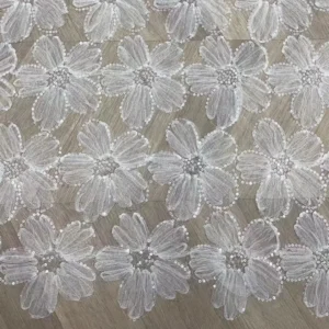 2026 Hot Bridal Wedding Custom White 3D Big Flower Embroidered Tulle Sequins Embroidery  Lace Fabric