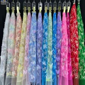 YX809 New Two-color Sequins Embroidery Butterfly Flower 3D Tulle Skirt Children's Fabric 2025 Girls Skirt Tulle Sequins