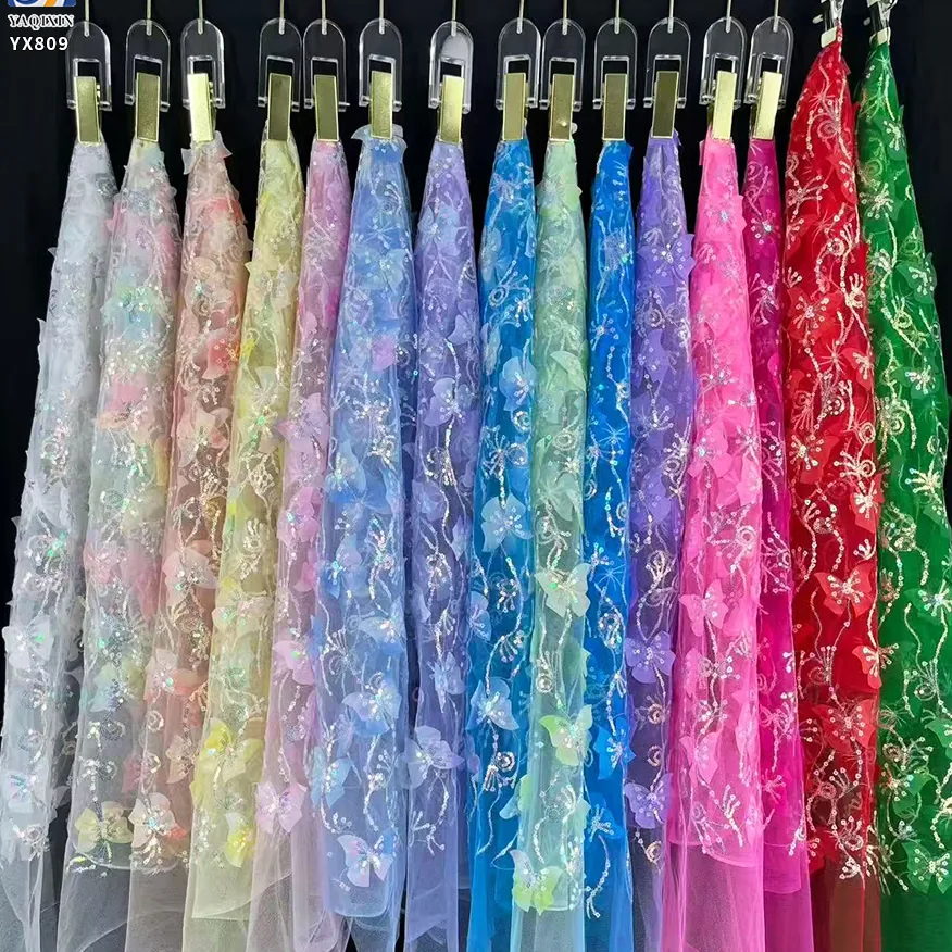 YX809 New Two-color Sequins Embroidery Butterfly Flower 3D Tulle Skirt Children's Fabric 2025 Girls Skirt Tulle Sequins