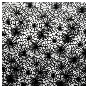 Wholesale 3D Velvet Spider Web Tulle Fabric - Black Embossed Flocked Halloween Costume Material (Custom Width)