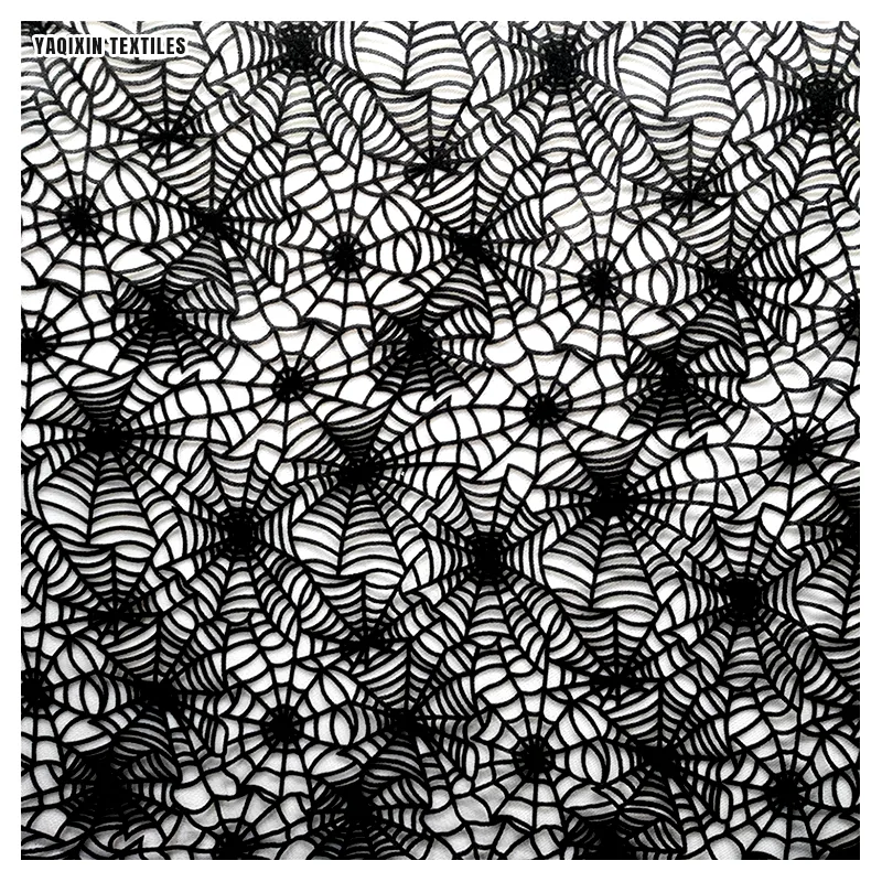 Wholesale 3D Velvet Spider Web Tulle Fabric - Black Embossed Flocked Halloween Costume Material (Custom Width)