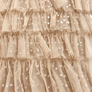 YX1151 High-Quality 200gsm Knitting 3D Red Tulle Puffy Skirt Fabric With Sequins Tulle for Girls' Princess Dress 5 Yards
