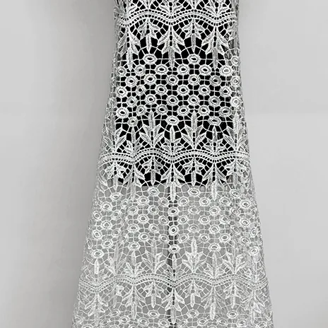 YX1069 African Milk Silk Poly Embroidery Cord Lace Water-Soluble Fabric Glossy Floral Embroidered Dress Lace Fabric for Women