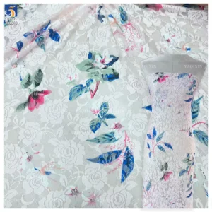 YX1232 2 Yards Color Digital Printing Large Rose Flowers Lace Fabrics Embroidered French Dress Chantilly Lace Fabric 202