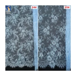 YX902 New 2025 Design Sky Blue Polyester Elegant Eyelash Lace Fabric for Home Textiles