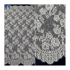 YX917 Heavy Embroidery 3D Rose Flowers Water-Soluble Lace Fabric Wedding White Eyelash Lace Fabric With 3D Pearl Sequins