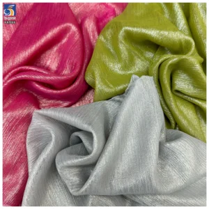 YX966 Holographic Lurex Crinkle Chiffon 100% Polyester Gold Foil Wrinkled Textured Fabric for Wedding Evening Party Dresses