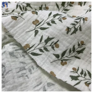 YX1368 120gsm Breathable Comfortable Crinkled 100% Cotton Double Crepe Muslin Fabric Bibs Clothes Baby Printed Cotton Fabric