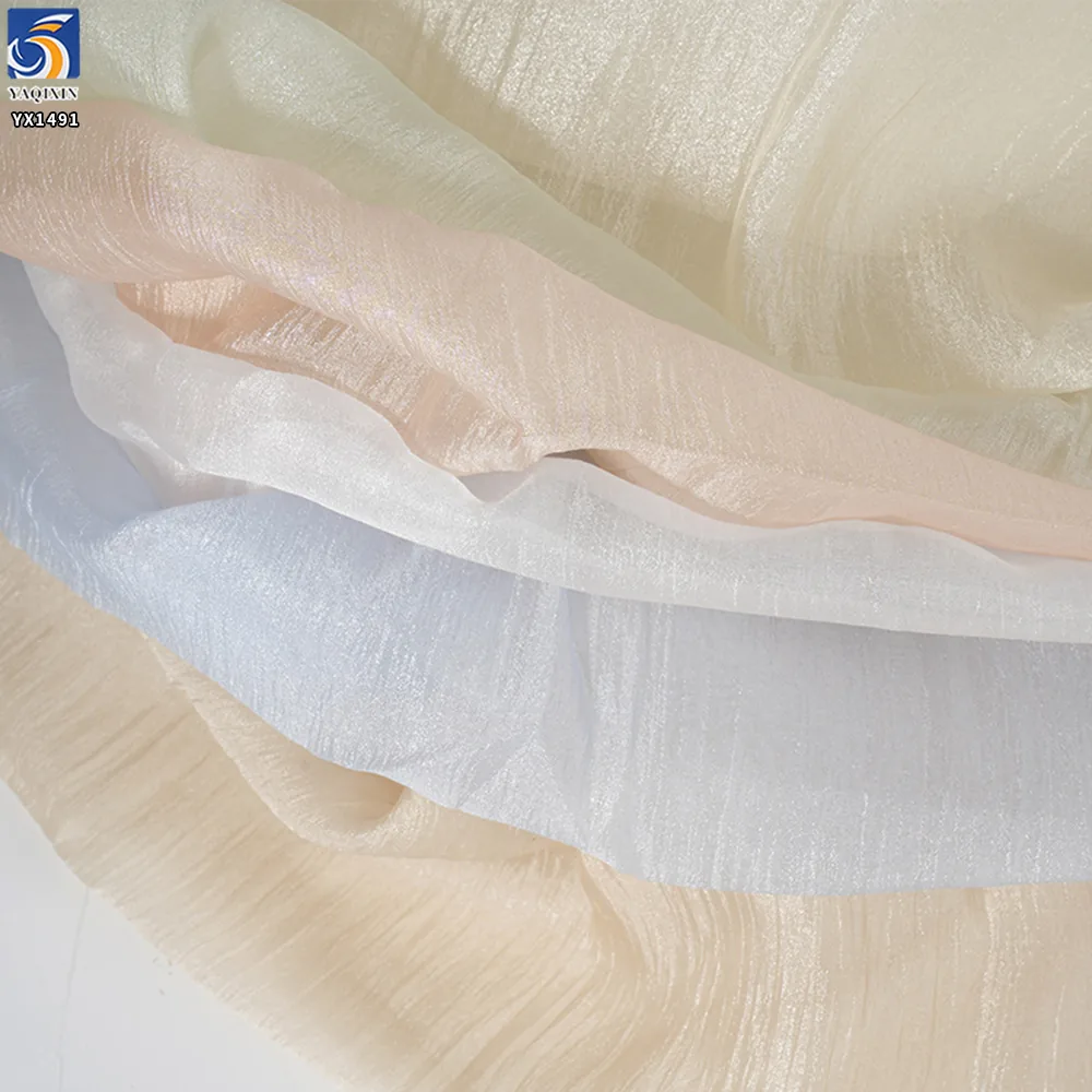 YX1491 10D*20D 25gsm 52% Polyester 48% Nylon Lightweight Crinkle Organza Fabric Soft Sheer Textile for Womens Dresses Kidswear