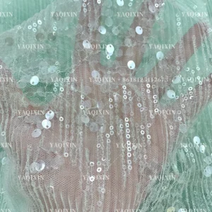 YX747 2026 New 150gsm Pleated Tulle Fabric With Transparent Sequin High-End French Fashion Dress Fabric