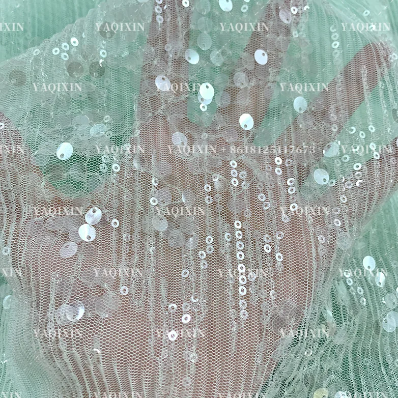 YX747 2026 New 150gsm Pleated Tulle Fabric With Transparent Sequin High-End French Fashion Dress Fabric