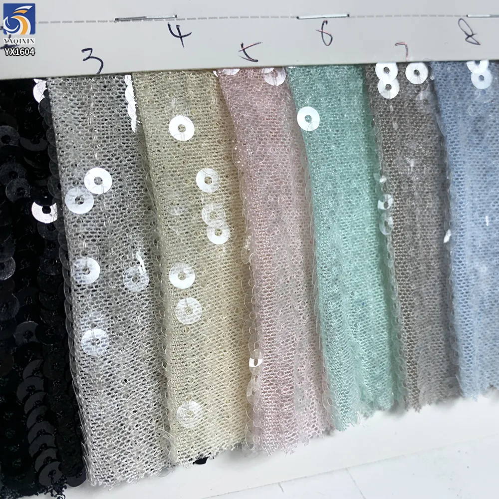 YX1604 250gsm 5mm Clear Sequin Mesh Fabric Stretch Transparent Sequin Textile for Dresses Lingerie and Fashion Apparel