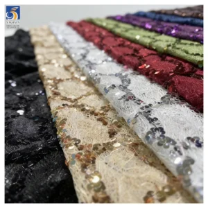 YX1417 200gsm 2026 New All Over 5mm Sequin Lace Mesh Fabric Evening Gown Embroidered Shiny Sequin Fabric for Ball Dress