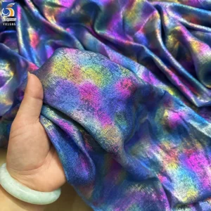 YX1585 Rainbow Metallic Foil Chiffon Fabric Soft With Holographic Foil Finish for Women Apparel Dresses and Costumes