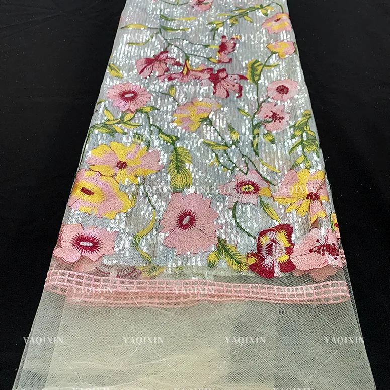 YX1228 Hot-Selling Popular Heavy-Duty Floral Embroidery Heavy Sequins Fabrics Sequin Dress Fabric for Fashion Clothing/G