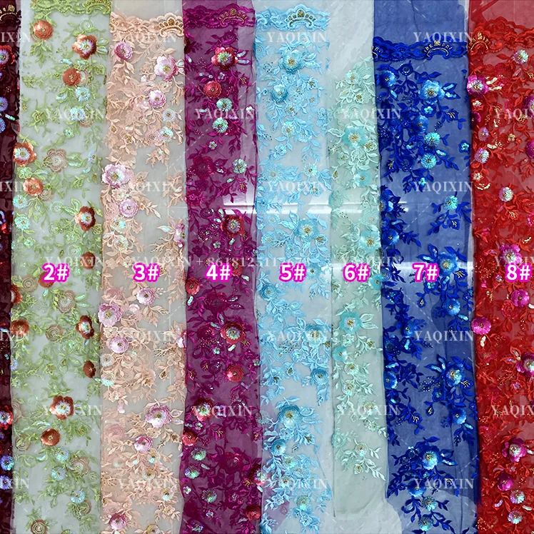 YX1223 Burgundy French Embroidered Lace Textile Fabric 3D Floral Embroidered Tulle Lace Fabric With Competitive Prices