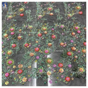 YX1314 Sexy Black 3D Sequin Mesh Lace Fabric 2026 Trend Glitter Pearl Embroidered Tulle Lace Fabric for Women Clothing