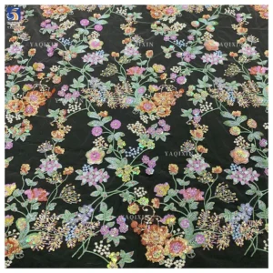 YX1320 Hot-Selling Lace Fabric Colorful Floral 3D Lace Glitter Sequin Embroidered Mesh Women's Dress Fabric