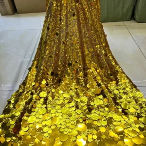YX1512 European Style Gold Large Paillette Sequin Embroidery Fabric for Evening Dress Skirt and Luxury Fashion Garments