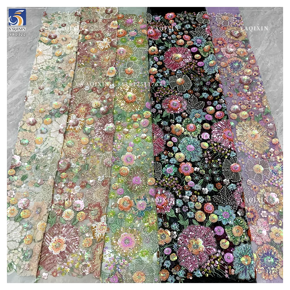 YX1322 High-Quality Custom Sequin Glitter Lace Fabric With Pearls Parisian French Fashion Clothing Lace Fabric