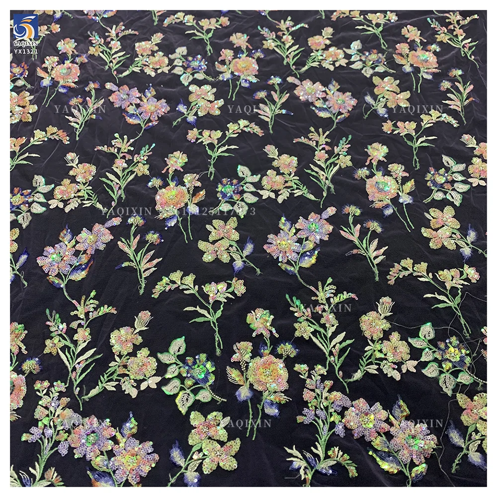 YX1321 Exquisite Embroidered Lace Fabric Heavy Embroidery Pearl Sequin Flowers Chinese Lace Fabric With Beaded Florals