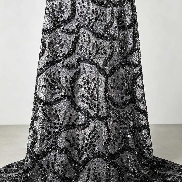 YX1598 Embroidered Sequin Lace Fabric Elegant Floral Mesh for Couture Dress Formalwear and Fashion Design