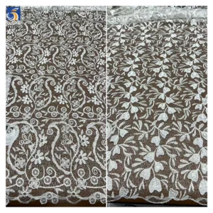 YX1274-1 Chinese Lace 10 Yards Custom Pattern Dyeing Embroidered Water-Soluble Lace Fabric for White Wedding Dress