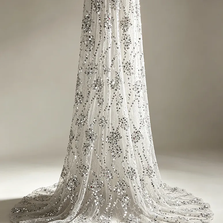 YX1596 Embroidered Sequin Lace Fabric Sparkly Floral Mesh for Dresses Gowns and Designer Womenswear