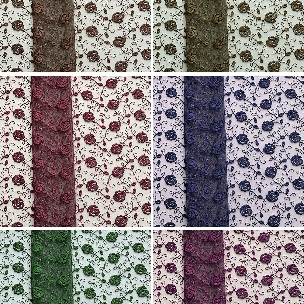 YX1026 Romantic Embroidered Rose Floral Mesh Fabric for Chinese Valentine's Day Beauty Dresses Embroidered Tulle Fabrics