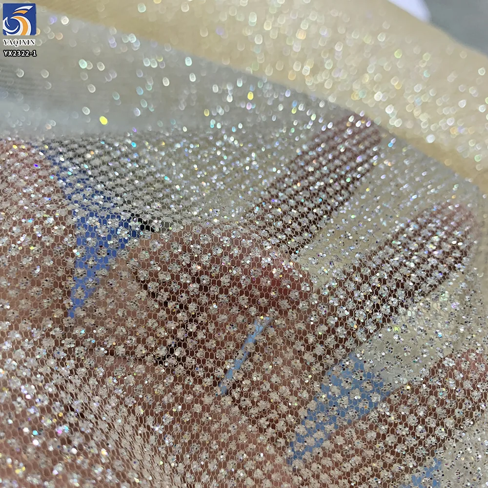 YX2322-1 Sparkle Glitter Tulle Mesh Fabric 60GSM 160CM Stiff Shiny Net Material for Bridal Wedding Dress & Evening Gown